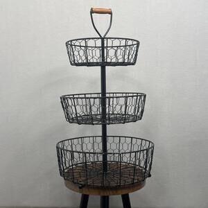 Three Tier Metal Kitchen Basket 15" Wide  26" Tall Collapsible & Rearrangeable